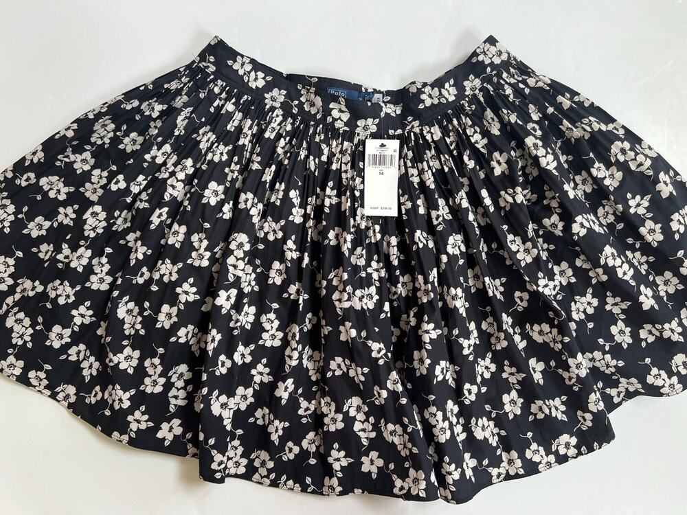 Polo Ralph Lauren Pleated Full A-Line Floral Mini Skirt Women's Size 14 NWT